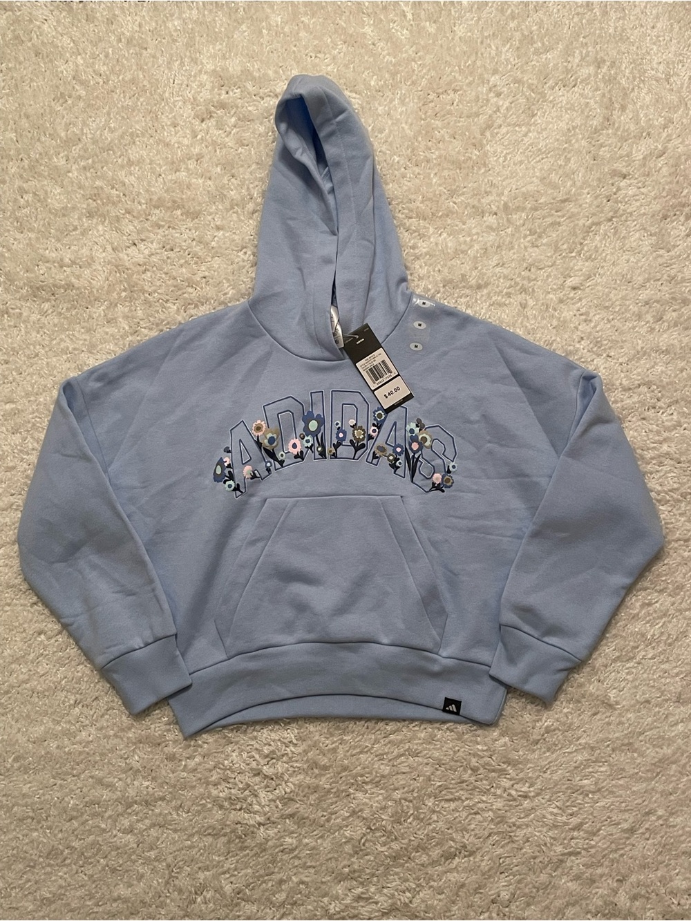 Girls Adidas Light Blue Floral Logo Hoodie  NWT